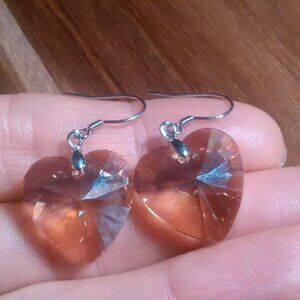 Champagne Color Simulated Quartz Sterling Silver Heart Earrings